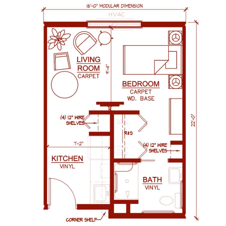 One Bedroom “Magnolia” Unit 346 square feet